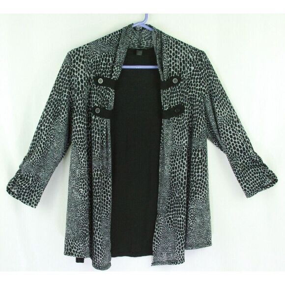 AGB Open Cardigan Wrap Top Leopard Animal Print Black Womens Petite Large - Picture 1 of 10
